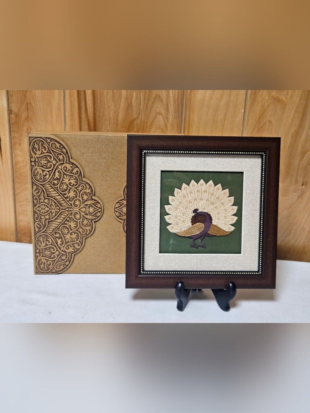 The Bombay Company Dancing Peacock Wood Art Frame 8 in x 8 in